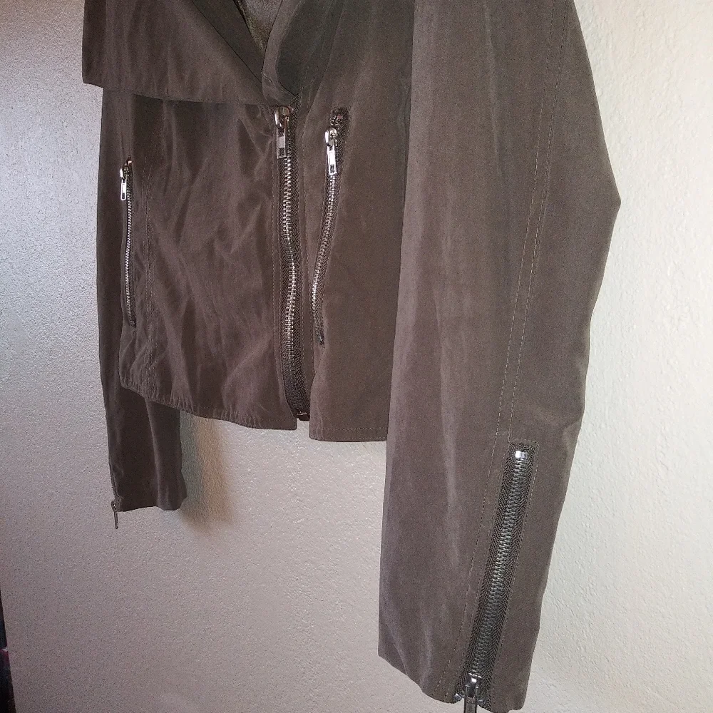 BB Dakota Moto Jacket Anthropologie Faux Suede Grey Green - Picture 3 of 8